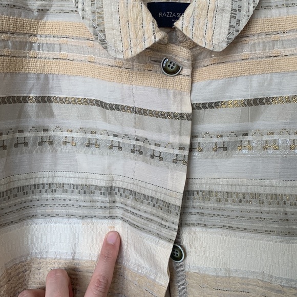 PIAZZA SEMPIONE Vintage Textured White, Beige, Gray, Gold Jacket - Size Medium - Picture 9 of 16